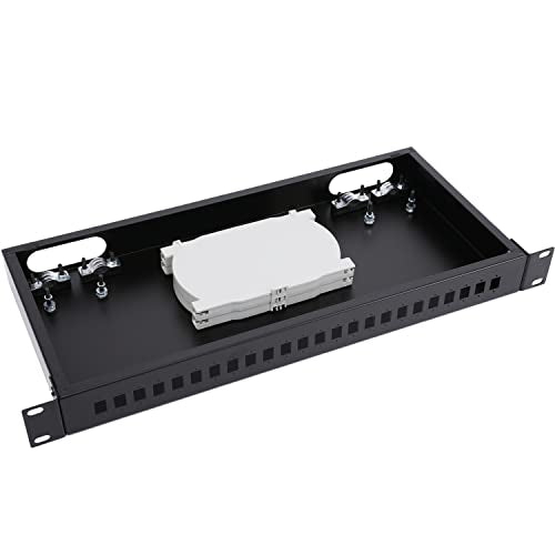 19" Rack Mount Enclosure Fiber Optic Box Fits Racks Cabinet 1U LGX Loaded Patch Panel - Include 2Pcs Splice Trays Maximum Capacity 48 Fibers