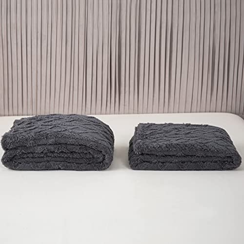 DaysU Sherpa Fleece Blanket, Throw Blanket for Couch, Sofa, Bed, Lightweight Soft Cozy Warm Fuzzy Blankets for Camping, Picnic, Travel, Grey Jacquard, 50” x 60”