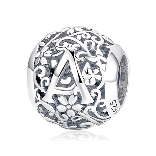 FOREVER QUEEN Letter Alphabet Charm B Initial Charm Beads 925 Sterling Silver Letter Charms for Bracelets Necklace