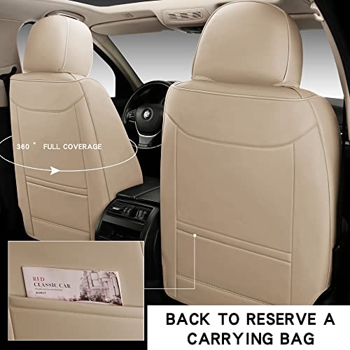 HAITOUR Full Coverage Leather Car Seat Covers Full Set Universal Fit for Most Cars Sedans Trucks SUVs with Waterproof Leatherette in Automotive Seat Cover Accessories (Full Set, Beige)