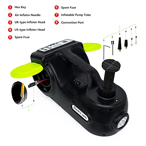 E-HEELP Electric Car Jack Kit 5T 12V Hydraulic Tire Jack with Double Cylinder Air Pump & LCD Touch Screen & Impact Wrench Portable Car Lift for Tire Changes and Roadside Emergencies