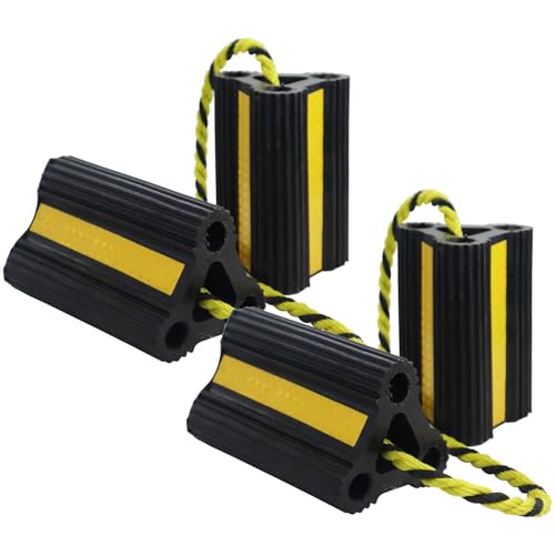 WECARLLE Wheel Chocks [1pair/2pack with Rope] for RV Trailer Camper Truck Car and Aircraft, Versatile Heavy Duty Rubber Wheel Chocks Block with 3 Reflective Strips, Tire Wheel Immobilizers & Chocks