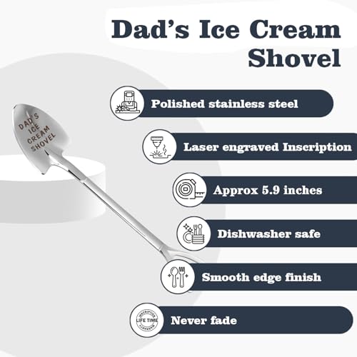 Gifts for Dad fathers day dad gifts Men Ice Cream Spoon Scoop for Ice Cream Lovers, Father's Day Gifts for men Funny Engraved Stainless Steel Spoon Shovel, Birthday Fathers Gifts