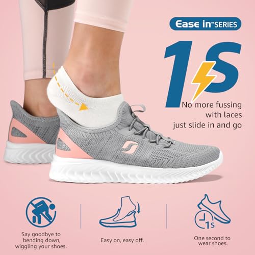 STQ Slip ins Walking Shoes Women Arch Support Slip on Hands Free Sneakers Non Slip Maternity Fashion Orthopedic Diabetic Light Grey Pink Size 6