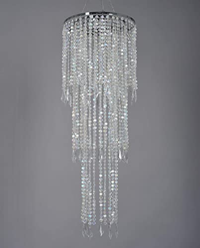 FlavorThings Sparkling Iridescent Acrylic Beaded Hanging Chandelier (W10.25"H30”)，3 Tiers Beads Pendant Shade, Ceiling Chandelier Lampshade with Acrylic Jewel Droplets, Beaded Lampshade