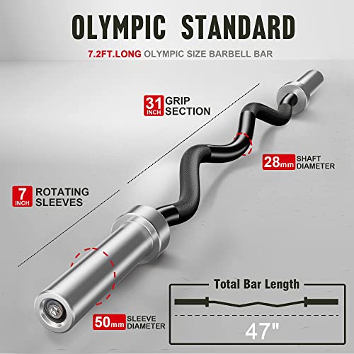 EZ Bar Curl Barbell 4ft-22LB 330LBS Capacity Olympic Bearing Barbell (330LB-Black)