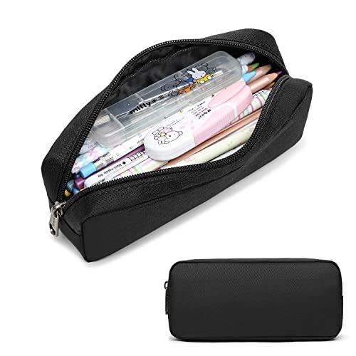 Della Gao Small Pencil Case Large Capacity Pencil Pouch Marker Pen Bag Coin Pouch Office Stationery Organizer (Balck)