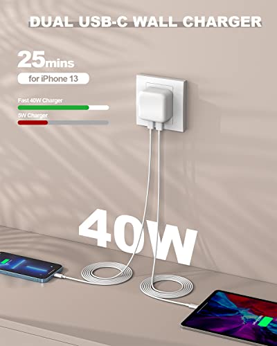 Fast iPhone 15 Charger,40W Dual USB C Fast Charging Block Adapter 2Pack 10FT Long USB C to C Charging Cable for iPhone 15/iPhone 15 Pro/iPhone 15 Pro Max//iPad Mini 6/iPad Air5/4,iPad Pro 12.9/iPad 10