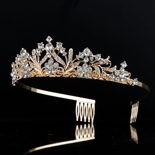 Vovii Birthday Sash and Tiara for Girls Birthday Girl Gold Sash and Rhinestone Gold Tiara Set Birthday Decoration Headband for Little Girl Hair Accessories for Birth Party Gold
