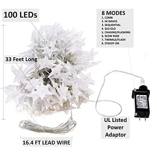 Star String Lights 100 LED Cool White Fairy Lights for Bedroom Party Wedding Xmas Holiday Light Decorations 49 Ft Waterproof Plug in for Indoor Outdoor 8 Modes Christmas Lights