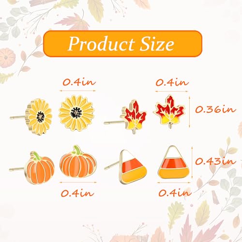 4 Pairs Thanksgiving Earrings for Women Pumpkin Statement Earrings for Women Acrylic Fall Maple Leaf Sunflower Stud Earrings Autumn Triangle Earrings Lightweight Thanksgiving Gift