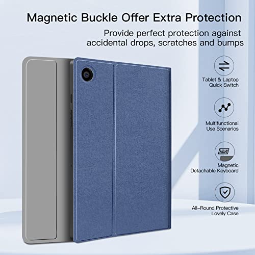 JUQITECH Bluetooth Keyboard Case for Samsung Galaxy Tab A8 10.5 2022 - Smart Soft Case with Backlit Keyboard, Blue