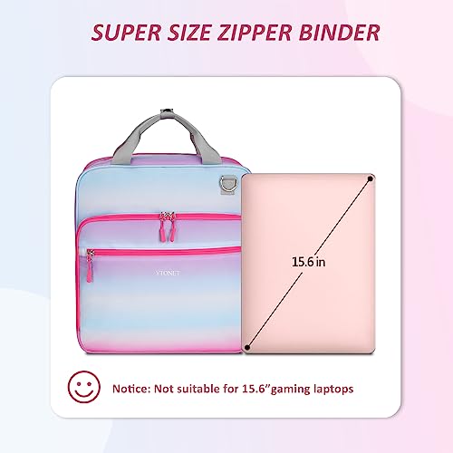 Ytonet Zipper Binder with Shoulder Strap, 3 Inch 3 Ring Binder with Zipper, 600 Sheets Large Capacity Waterproof School Binder Organizer for Son Boys Girls Students Fit 15.6 Inch Laptop, Black