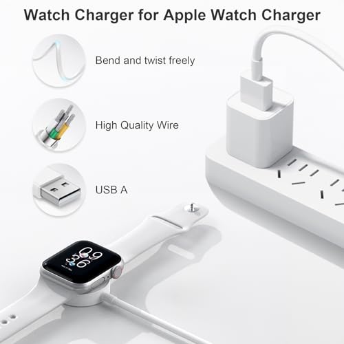 Watch Charger for Apple Watch Charger [Apple MFi Certified] Compatible iPhone Watch iWatch Charger 3.3FT Fast Charging Cable USB A Wall Plug Adapter for Apple Watch Series SE/SE2/9/8/7/6/5/4