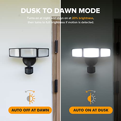 LUTEC 72W 6300LM LED Security Lights Motion Sensor Light Outdoor, 5000K Daylight, IP65 Waterproof, Dusk to Dawn, 3 Head Motion Detected Flood Light for Garage, Yard, Porch(Black)