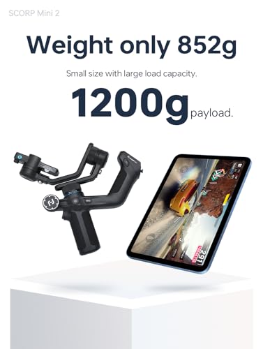 FeiyuTech SCORP Mini 2 Gimbal Stabilizer, All in One Gimbal for Mirrorless Cameras,Smartphone,Action Cameras, Handheld Stabilizer with AI Tracking, Vertical Quick Release Plate - Black