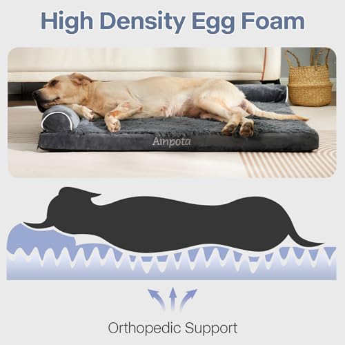 Ainpota Dog Bed for Large Dogs Orthopedic Dog Beds XL 42inch Plush L-Shaped Dog Couch with Removable Washable Cover, Eggs Crate Foam Pet Bed with Waterproof Lining, Dog Sofa for Big Dog Up to 95lb