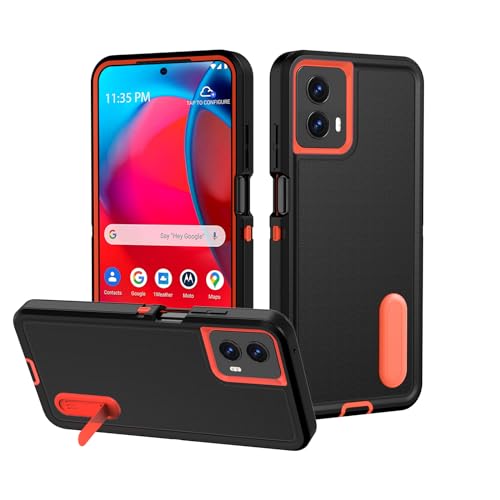 FEWGEY for Moto G 5G 2024 Case, Motorola Moto G 5G 2024 Phone Case with Built in Kickstand, 3-Layers Durable Shockproof DropProof Military Grade Protective Cover for Moto G 5G, Black/Orange