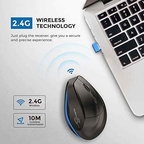 ECHTPower Ergonomic Wireless Mouse, Vertical Mouse with Adjustable DPI 2400/1600/1000, Rechargeable Mice with LED Light, Ergo Mouse for Laptop/PC/Windows/macOS