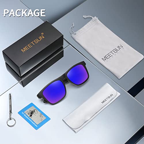 MEETSUN Polarized Sunglasses For Men Women UV Protection Square Frame Sport Fishing Driving Sunglasses (Red-Grey/Red Mirrored)