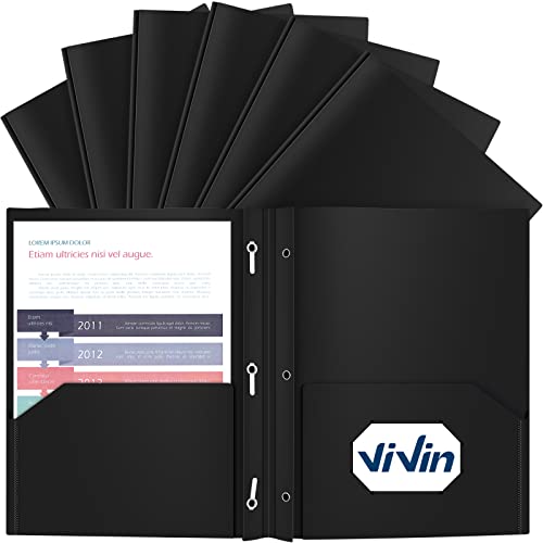 ViVin 12-Pack Sturdy Plastic Folders with Pockets and Prongs, 2 Pocket Folder with 3-Prong Fasteners, Holds 8-1/2" x 11" Letter Size Paper, for School,Office and Home Use (Black)