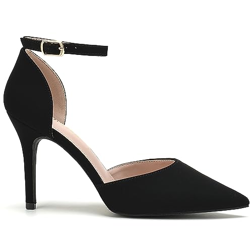 Odisen Women's Closed Toe Pointed Toe High Heels Pumps Dress Shoes for Women (Black Nubuck, 6.5)