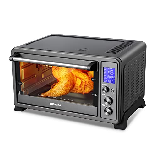 Toshiba Speedy Convection Toaster Oven Countertop with Double Infrared Heating, 10-in-1 with Toast, Pizza, Rotisserie, Larger 6-slice Capacity, 1700W, Black Stainless Steel, Includes 6 Accessories