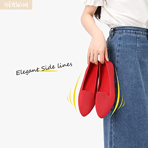 HEAWISH Women’s Flats Shoes Pointed Toe Ballet Flats Dressy Comfortable(Chili red, US6)