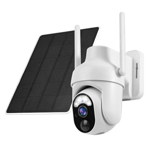 Cameras for Home Security, 360° PTZ Solar Camera Outdoor Wireless with Motion Detection, 2K Color Night Vision, 2-Way Talk, Spotlight/Siren, Waterproof, Cloud/SD Storage Battery Powered WiFi Camera