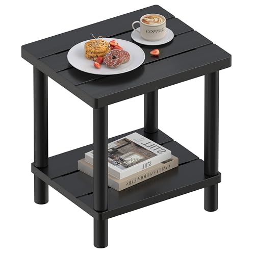 LEJANEOYE Outdoor Side Table, 2-Tier Small Outdoor Table for Patio, Adirondack Side Table for Outside or Indoor, Bamboo End Table for Pool, Porch, Weather Resistant Easy Maintenance