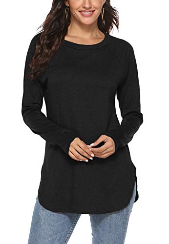 Newchoice Tunic Tops for Leggings for Tall Women Basic Tees Long Sleeve Tshirts (M,White)