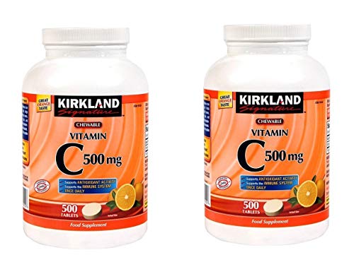 Kirkland Vitamin C (500 mg), Tangy Orange, Chewable Tablets, 500 Count (Pack of 2)