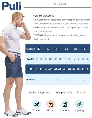 PULI Stretch Golf Shorts Mens Hybrid Dress Shorts 7'' Hiking Travel Lightweight Quick Dry Casual with Pockets Washed Red 32