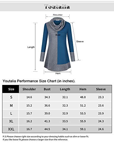 Youtalia Long Sleeve Cotton Tunic Tops for Women, Juniors Fall Winter Dressy Sweatshirts Comfy Cowl Neck Tunics Vintage Plaid Patchwork Pullover Flowy Maternity Shirts Brick Red Large