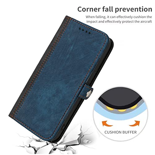 Mavis's Diary Flip Cover Compatible with Samsung Galaxy S23 Ultra 5G Case Wallet, Double Color PU Leather Folio Magnetic Case with Card Holder Lanyard, Full Body Protection Phone Case (Blue)