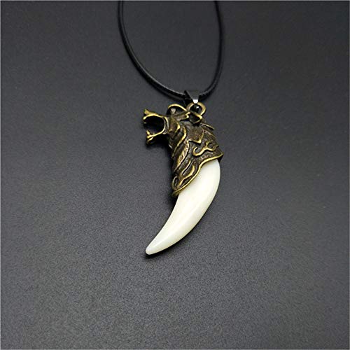 Wolf Dog Tooth Pendant Necklace for Men Personalized Flame Wolf Animal Head Fang Spear Leather Necklace Women Teen Wolf Totem Jewelry Gift