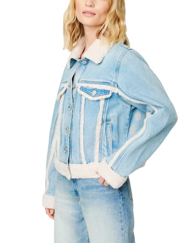 [BLANKNYC] Womens Denim Trucker With Sherpa Detail Jacket, Warm and Cozy, X-Small US