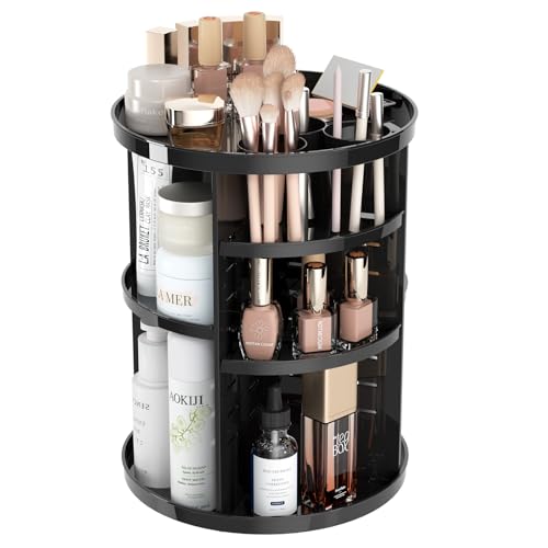 Jiavarry Rotating Makeup Organizer for Vanity, 360 Spinning Skincare Organizers with Adjustable Trays, Make Up Desk Storage Carousel Rack, Cosmetic Display Cases for Dresser Bathroom Countertop