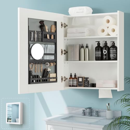 VANIRROR Bathroom Mirror Cabinet - Large Single Door 24x30 inchs Wall Cabinet Over Sink Bathroom Vanity Mirror Cabinet with Facial Tissues Slot and Multifunctional Storage Area