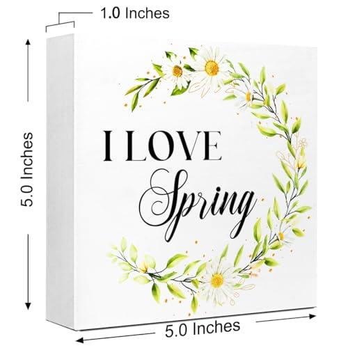 Spring Wooden Desk Sign,Funny Spring Sign,I Love Spring Wood Block Signs Desk Decor,Spring Decorations for Home Shelf Table Decor-2