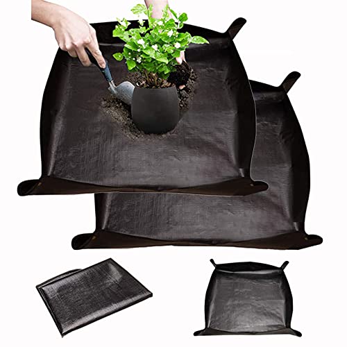 BIUWING 2PCS Indoor Plant Transplanting Repotting Mat Foldable Garden Work Cloth Waterproof Thicken Gardening Mat, Black (26.8" x 26.8")