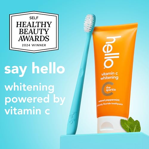 Hello Vitamin C Whitening Toothpaste with Fluoride, Teeth Whitening Toothpaste for Adults, Helps Freshen Breath and Removes Surface Stains, SLS Free, Natural Peppermint Flavor, 4.0 oz Tube