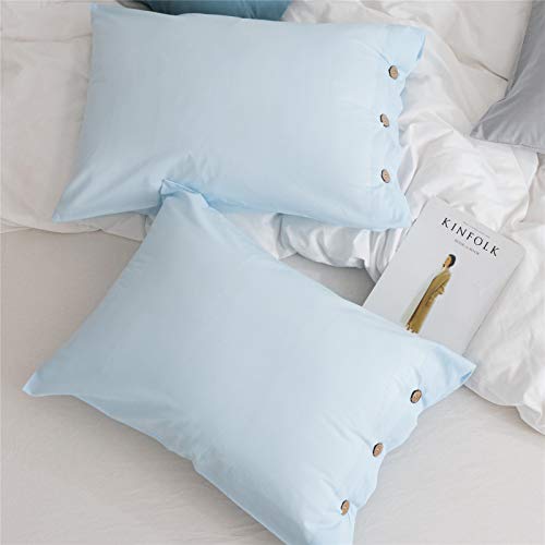 JELLYMONI Pillowcases Standard Set of 2 Cotton Button Pillow Covers 20×26in Grayish Blue Bed Pillow Cases 100% Washed Cotton Soft Breathable (Pillows are not Included)