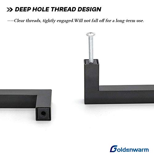 Goldenwarm 50 Pack Black Square Bar Cabinet Pull Drawer Handle Stainless Steel Modern Hardware for Kitchen and Bathroom Cabinets Cupboard, Center to Center 3-3/4in (96mm)