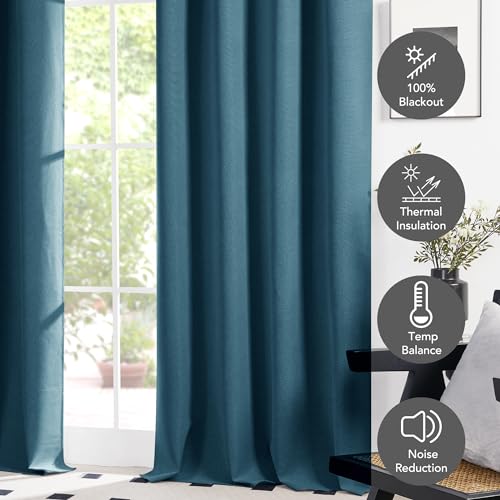 Deconovo Total Blackout Curtains Linen Curtains Room Darkening Curtains with Grommets for Bedroom Living Room Kids Room,Cherry Red,52Wx63L in,2 Panels