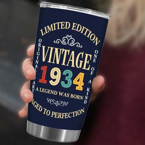 DEKIDOKA 91 Year Old Birthday Gifts for Mom Dad - Vintage Tumbler For Men And Women