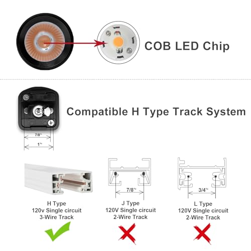 Arcfox H Type LED Track Light Head 9W 3000K Warm White ETL Multi Adjustable Angle 3 Wire Single Circuit Dimmable Track Lighting for Kitchen Dining Room Wall Art Exhibition (6 Pack, Black)