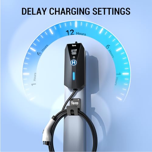 Tera Electric Vehicle Charger Portable: Level 2 & 1 J1772 16A 8A 110V 240V ETL NEMA 6-20 Plug Indoor & Outdoor EV Charging Station with NEMA 5-15 Adapter Cord 23FT Cable B08