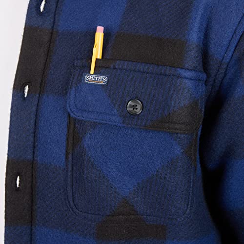 Smith's Workwear Men's Sherpa-Lined Plaid Fleece Shirt Jacket, Blue/Black-503, M