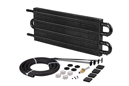 DriveMedley Transmission Oil Cooler, Universal 4 Pass Tube and Fin Design, Compatible with Ford, Chevrolet &Dodge Ram- Black- Aluminium